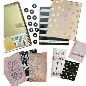 BIG Happy Planner Bundle Gold Binder Accessories Dividers Envelopes Pink & Black